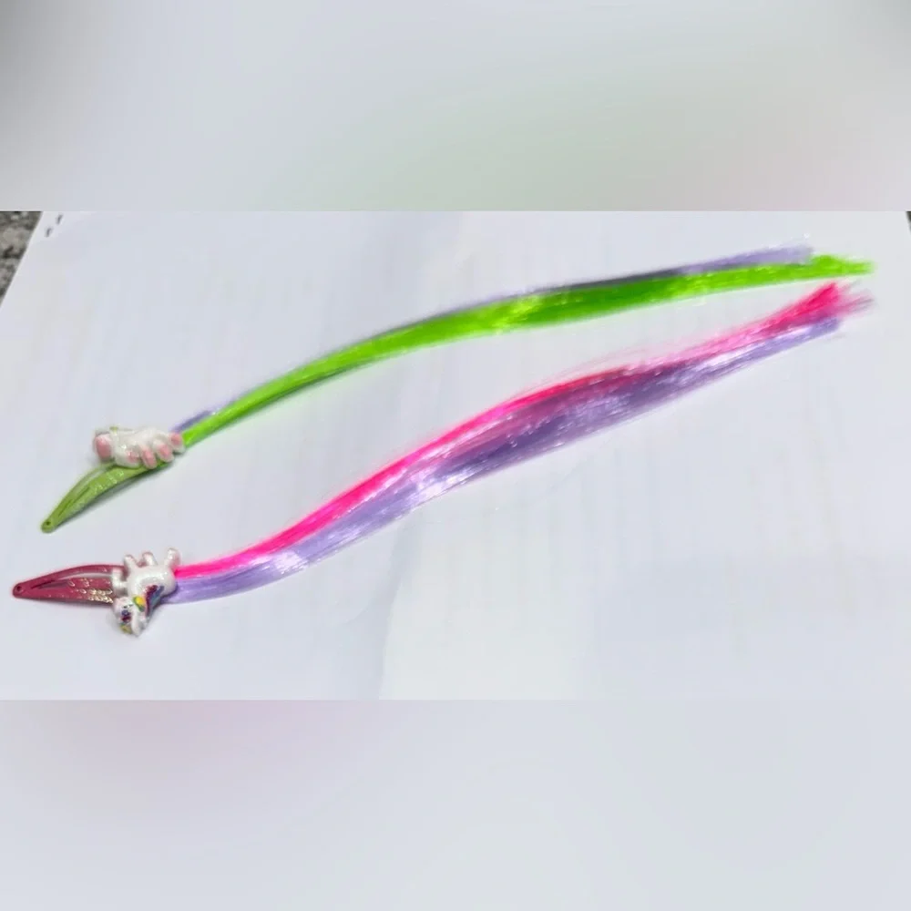 New Two Girl’s Colorful Faux Hair Extension Clips Unicorns